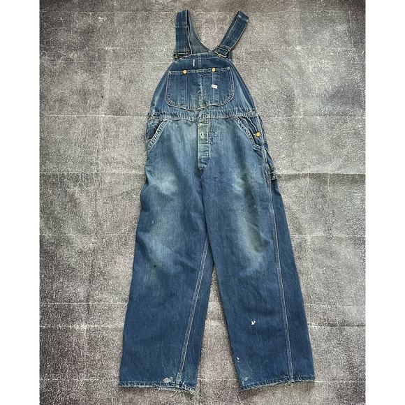 Men's Vintage 60's Lee USA Jelt Denim Union Sanforized Bib Overalls Sz 32 X 29